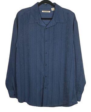 Havanera Men's Blue Shirt Solid Button Down Long Sleeve Tropical Beach Size XL